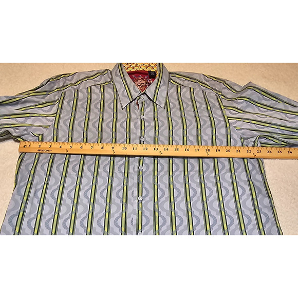 Robert Graham Men’s XL Button Front Shirt Blue Green Stripe Flipp Cuffs - Picture 7 of 11